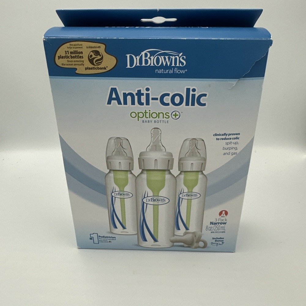 Dr. Brown's Natural Flow Options+ Anti-Colic Narrow Baby Bottle - 8oz/3pk NEW